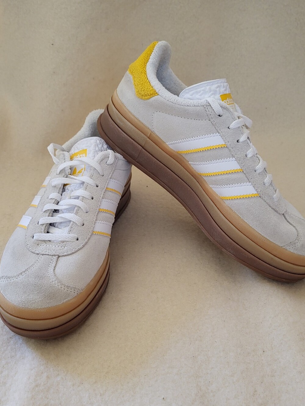 Adidas Gazelle Sneakers Women's Size 8.5 White Yellow Layered Platform Rubber